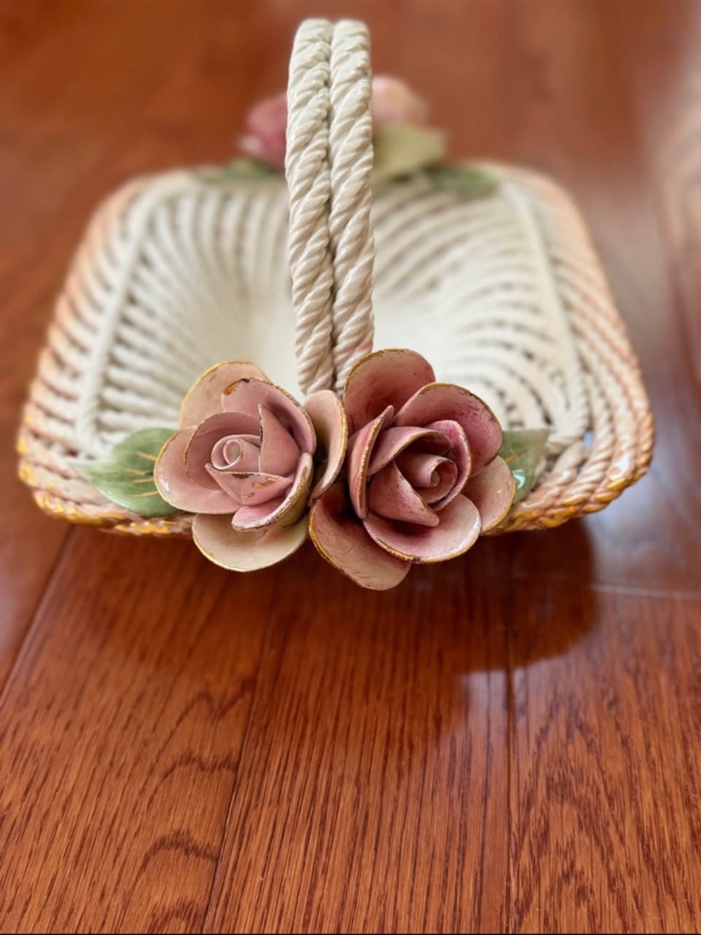 Wicker Basket with Pink Rose Accents
